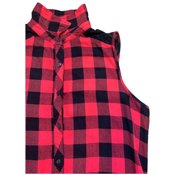 NO BOUNDARIES Buffalo Plaid Shirt With Lace Tie Front Red Ladies Sz Small/Girls - Picture 3 of 9